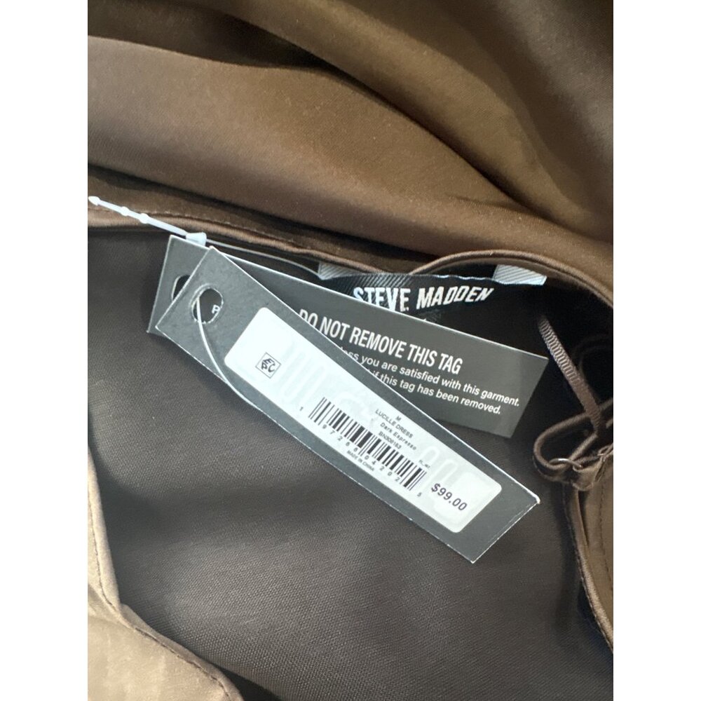 Steve Madden Brown Satin Asymmetric Slip Midi Dress - Picture 8 of 14